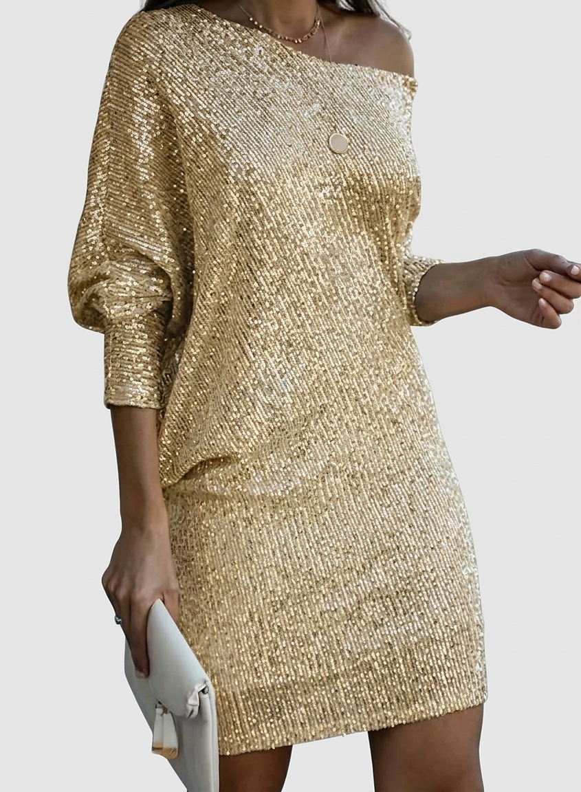 Women’s Off-the-Shoulder Sequin Mini Dress - Front [Lystr 6a97f8df3ac28cbfe0df01de:front]