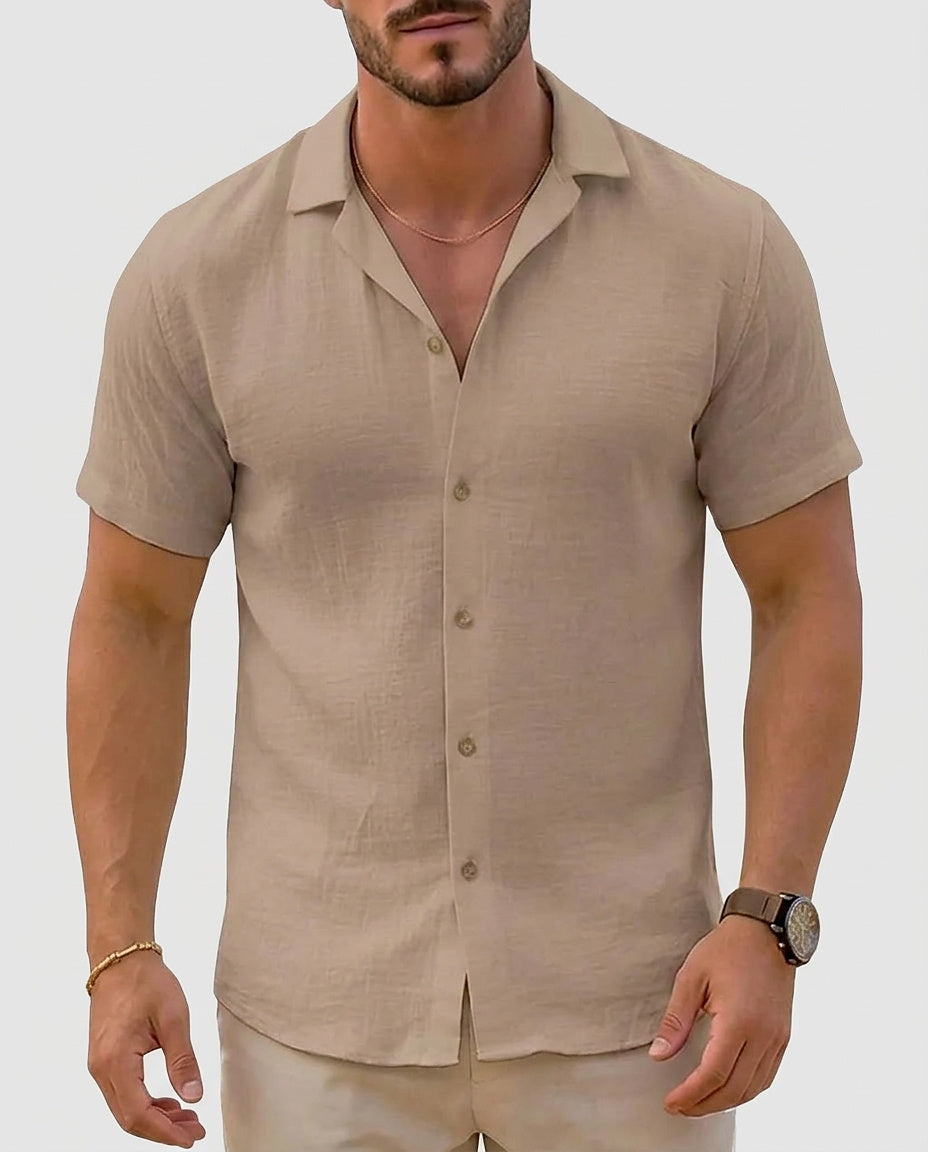 Men’s Short Sleeve Button-Down Shirt - Front [Lystr 6a97ec049d089b0402618c18:front]