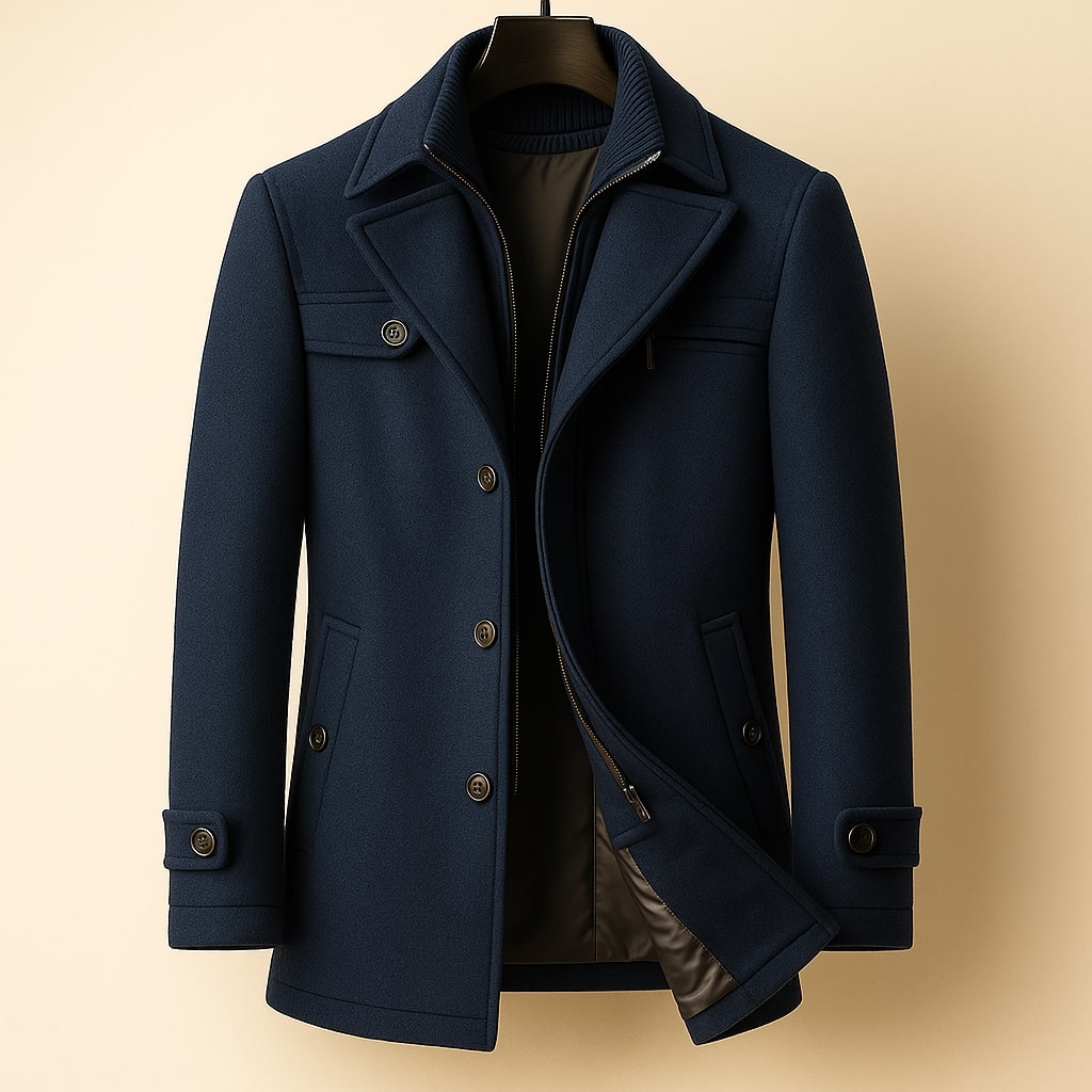 Elegant Windproof Men's Wool Coat