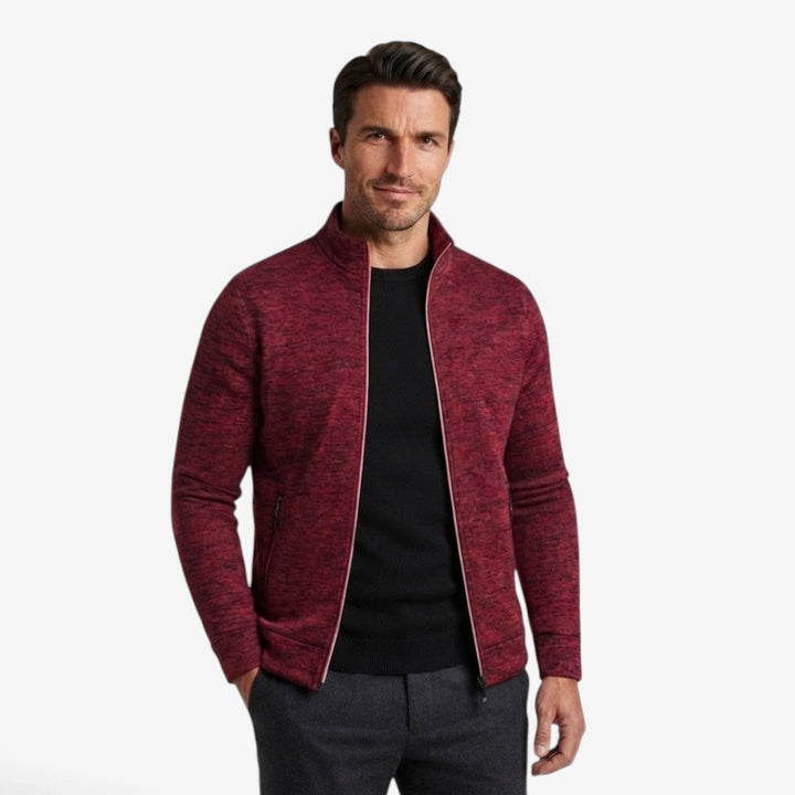 Elegant Slim-Fit Men's Knit Zip Jacket with High Neck & Zip Pockets