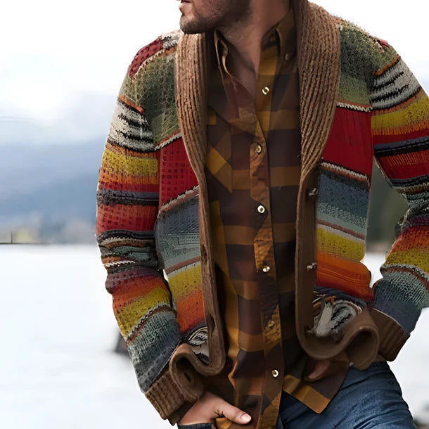 Men’s Striped Cardigan with Shawl Collar