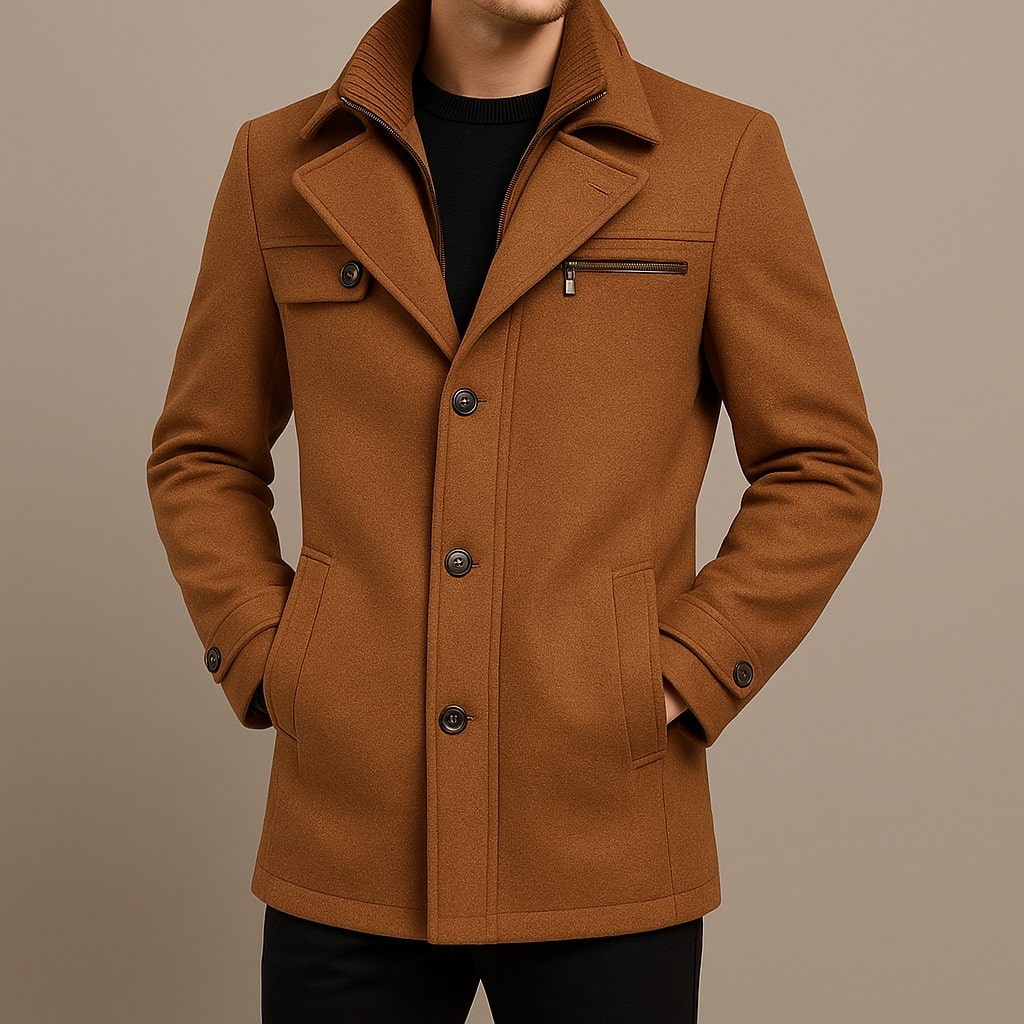 Elegant Windproof Men's Wool Coat