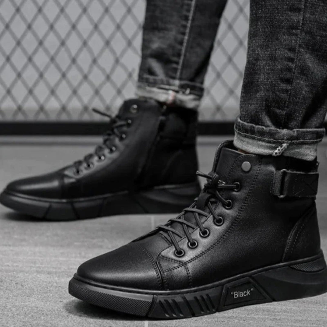 Men’s Black High-Top Boots with Side Zipper