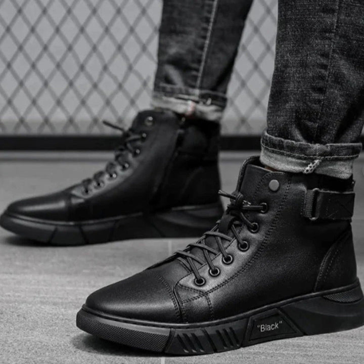 Men’s Black High-Top Boots with Side Zipper