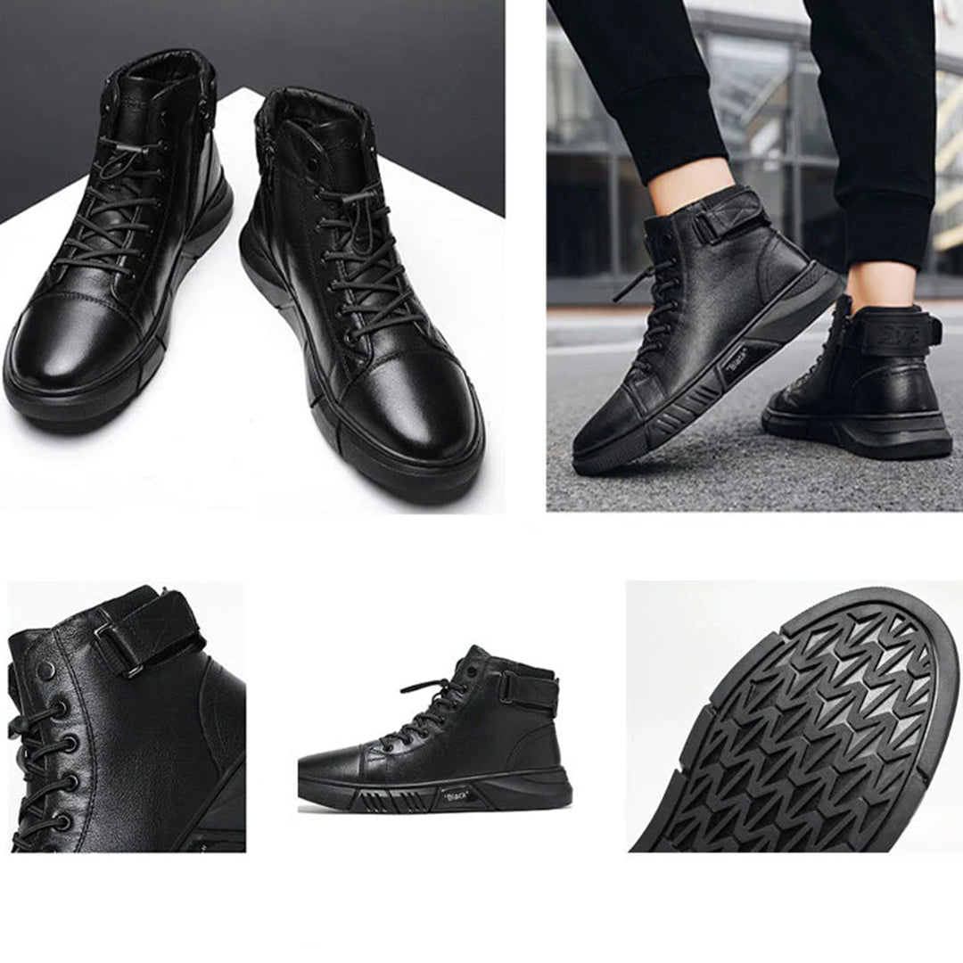 Men’s Black High-Top Boots with Side Zipper