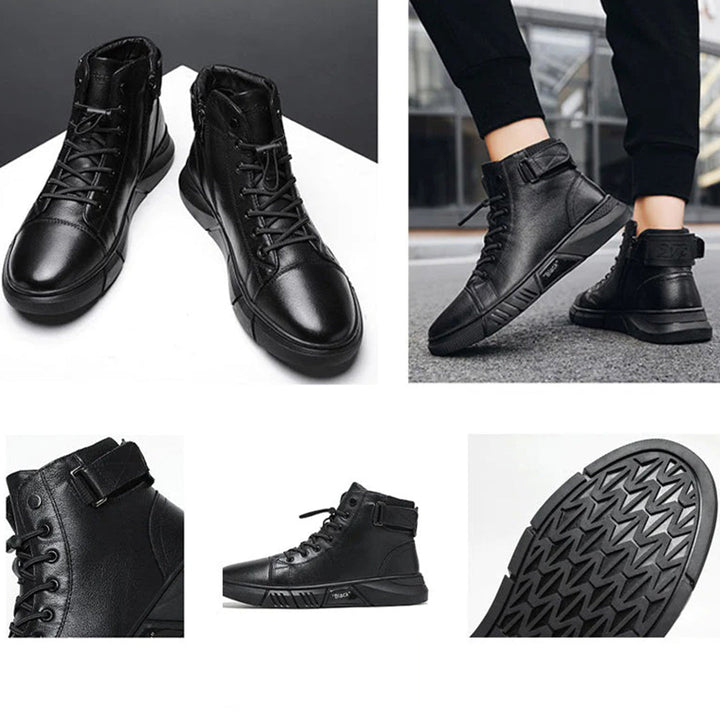 Men’s Black High-Top Boots with Side Zipper
