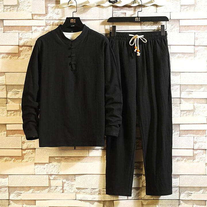 Men’s Mandarin Collar Top and Drawstring Pants Set