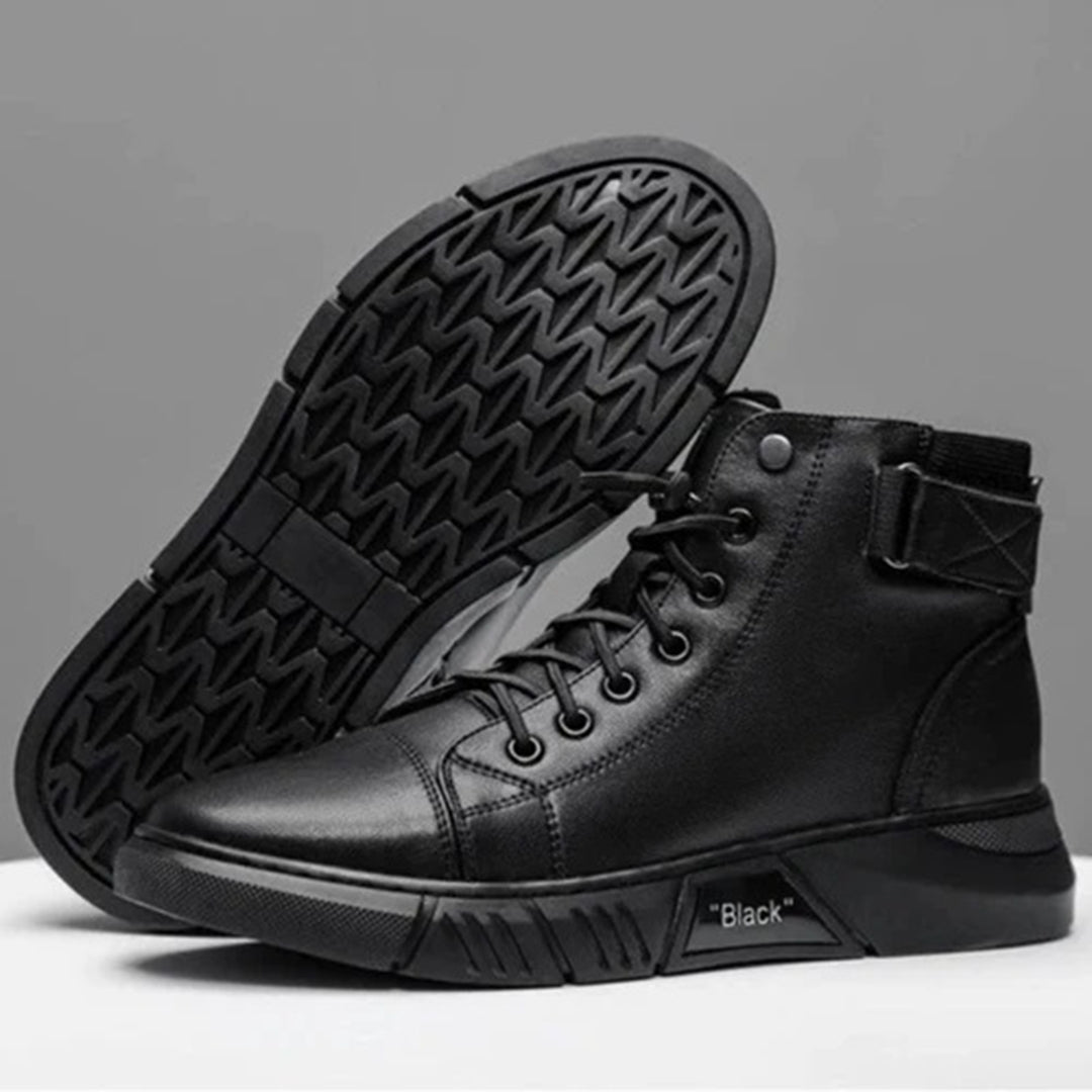 Men’s Black High-Top Boots with Side Zipper