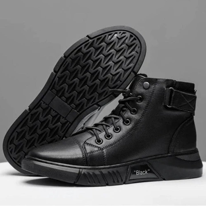 Men’s Black High-Top Boots with Side Zipper