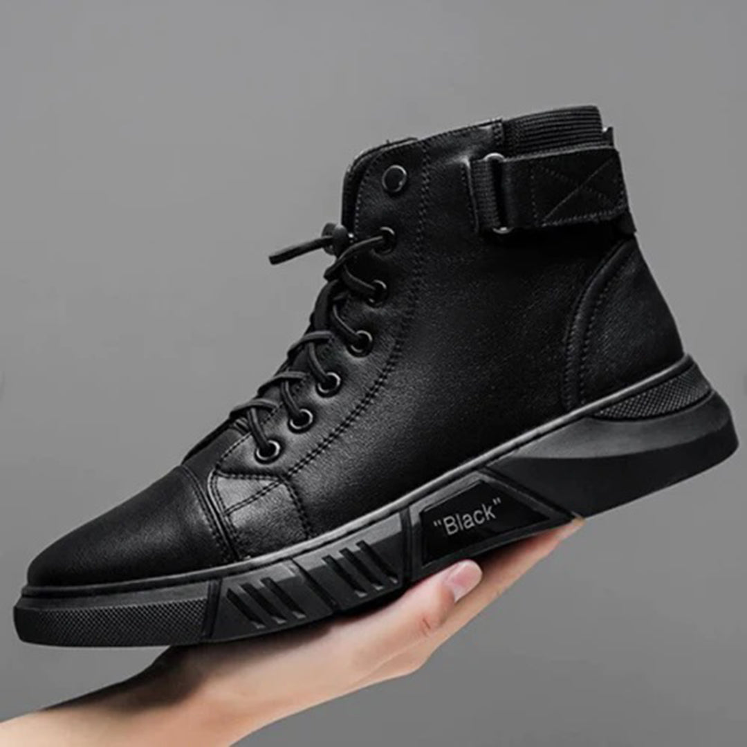 Men’s Black High-Top Boots with Side Zipper