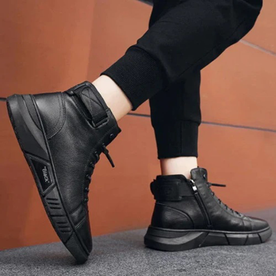 Men’s Black High-Top Boots with Side Zipper