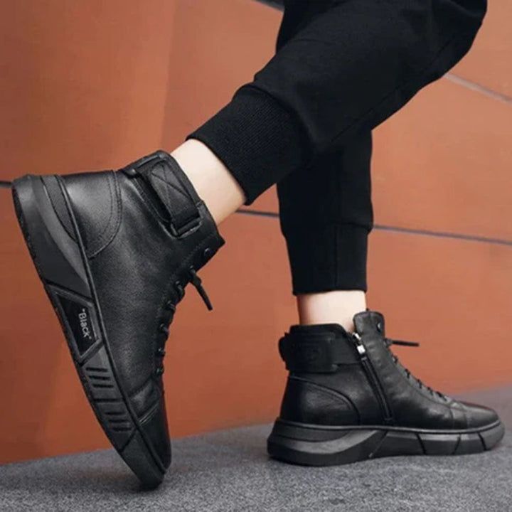 Men’s Black High-Top Boots with Side Zipper