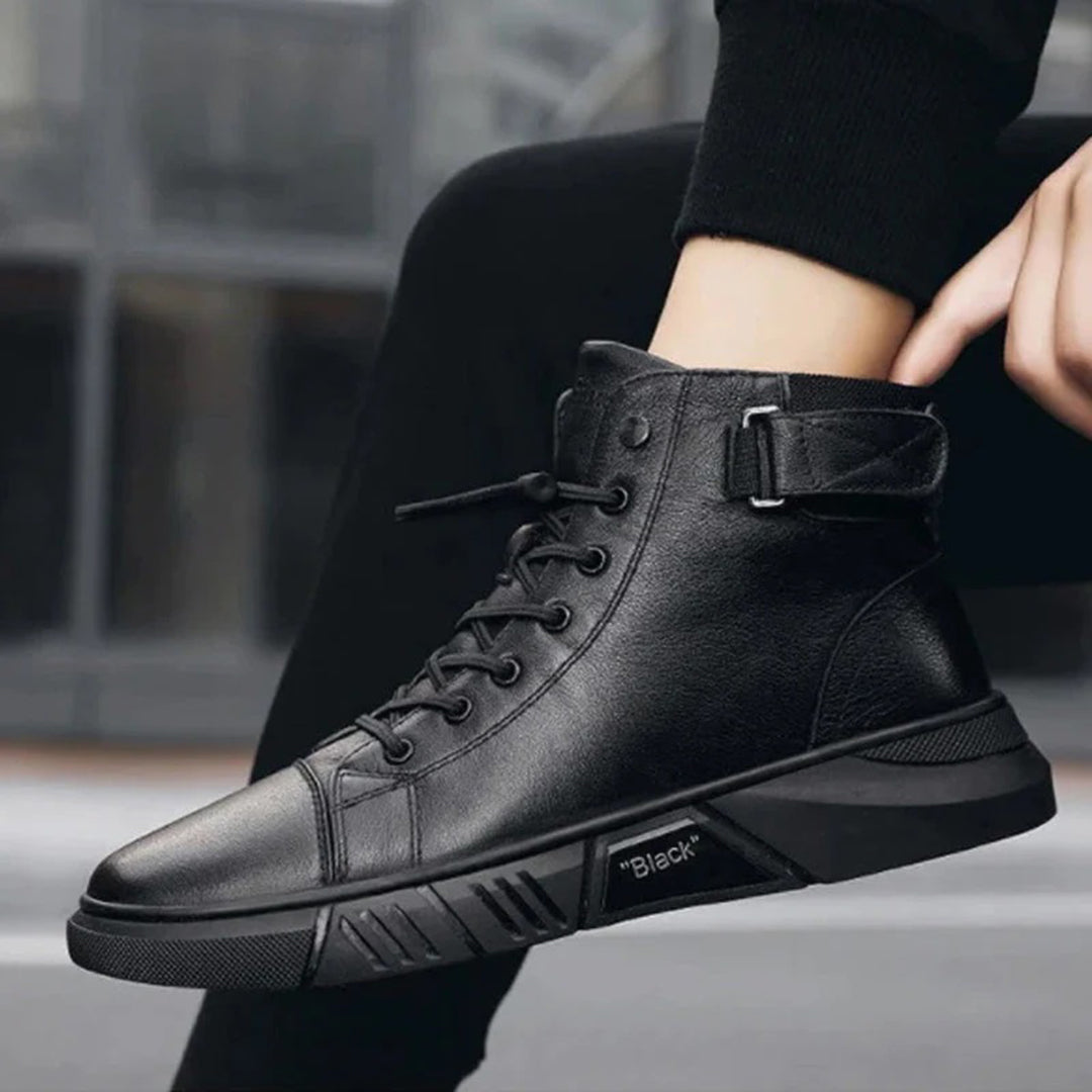 Men’s Black High-Top Boots with Side Zipper