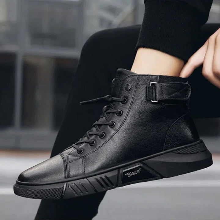 Men’s Black High-Top Boots with Side Zipper