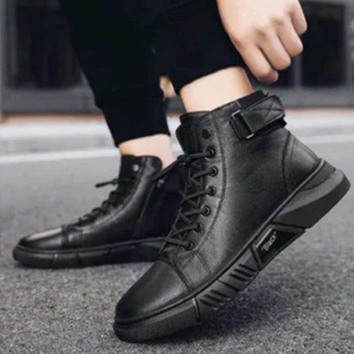 Men’s Black High-Top Boots with Side Zipper