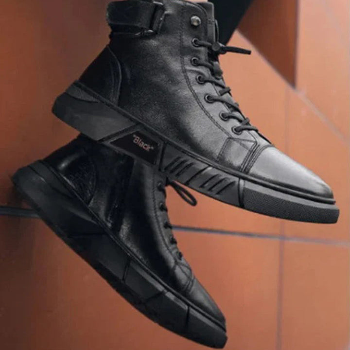 Men’s Black High-Top Boots with Side Zipper