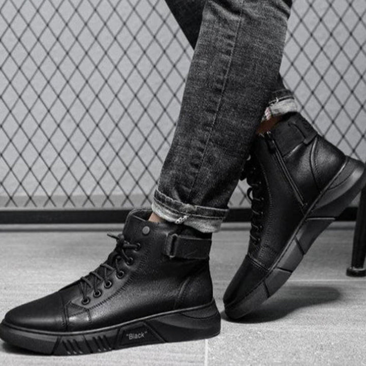 Men’s Black High-Top Boots with Side Zipper