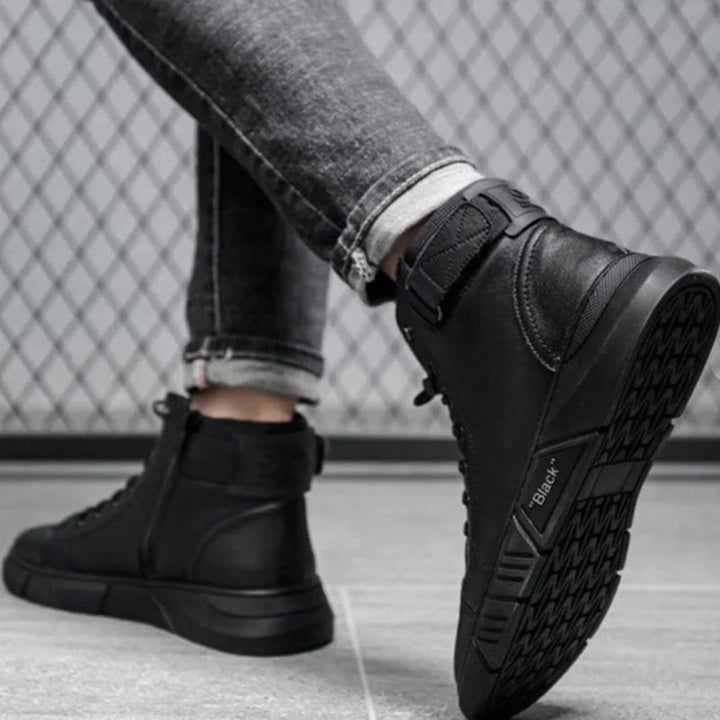 Men’s Black High-Top Boots with Side Zipper