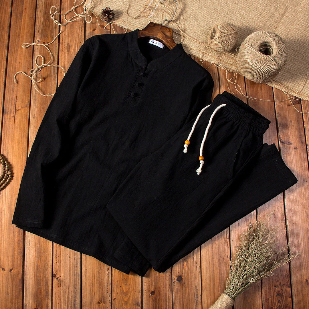 Men’s Mandarin Collar Top and Drawstring Pants Set