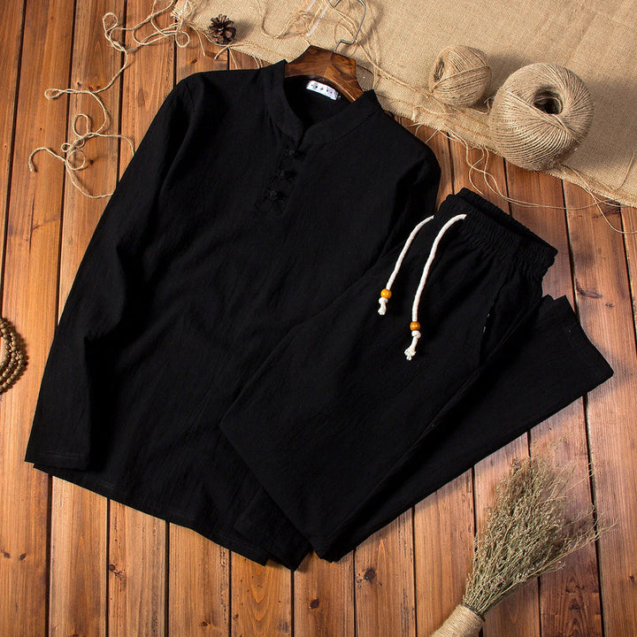 Men’s Mandarin Collar Top and Drawstring Pants Set