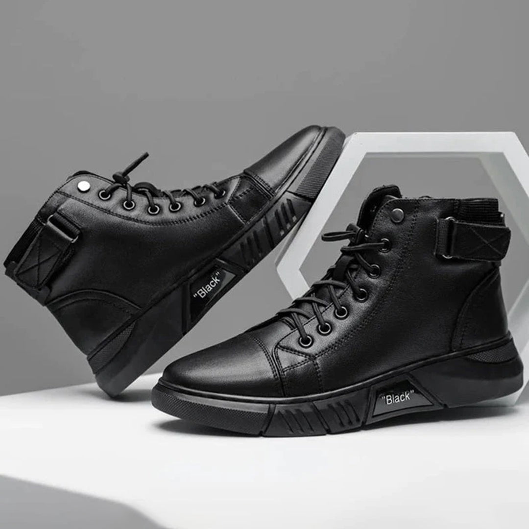Men’s Black High-Top Boots with Side Zipper