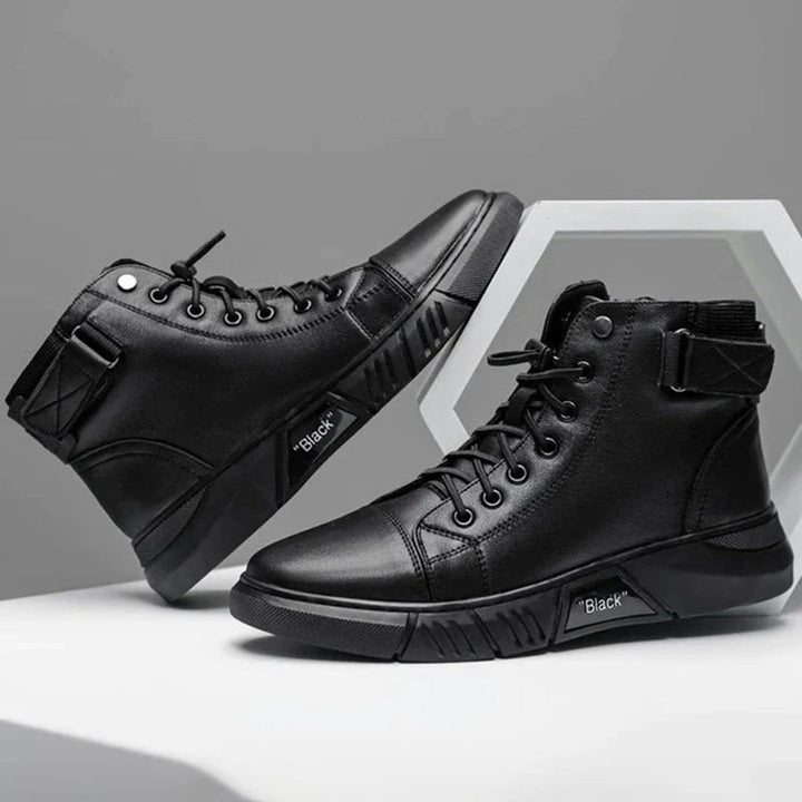 Men’s Black High-Top Boots with Side Zipper