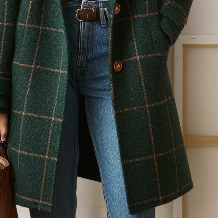Elegant Timeless Women's Long Tweed Plaid Coat