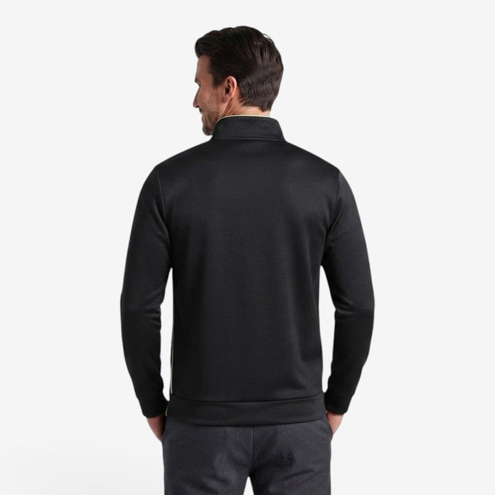 Elegant Slim-Fit Men's Knit Zip Jacket with High Neck & Zip Pockets