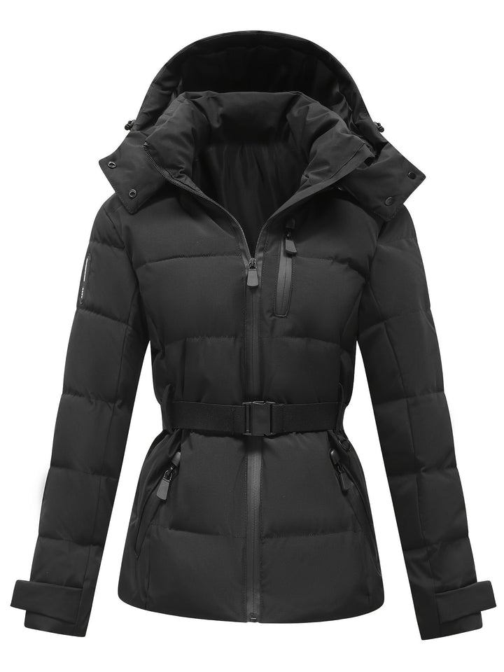 Pocket detail on the women's chic padded winter coat