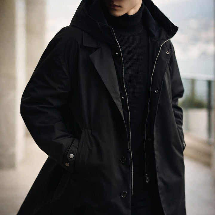 Windproof Layered Men's Hooded Coat