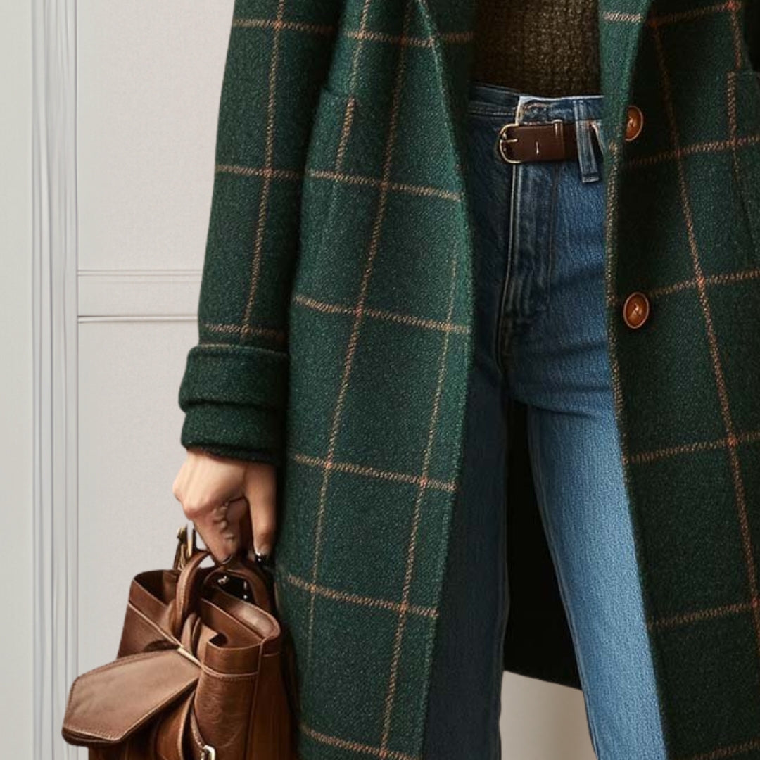 Elegant Timeless Women's Long Tweed Plaid Coat