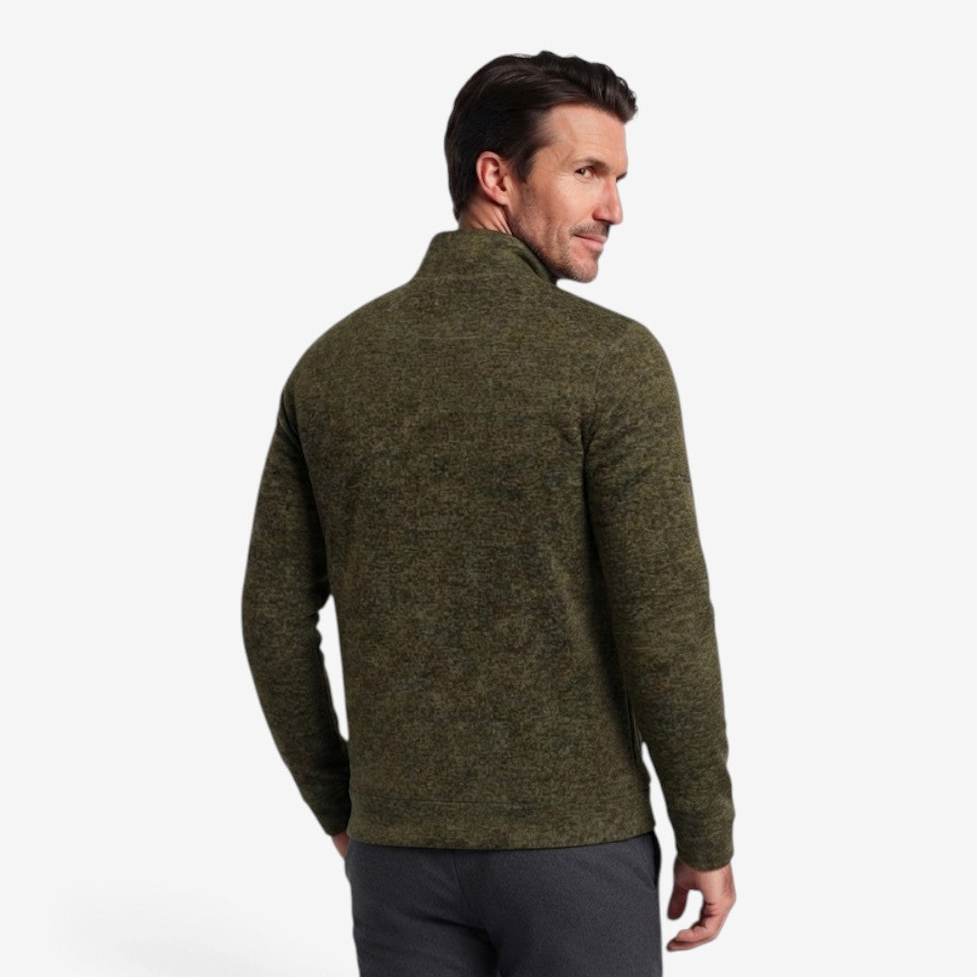 Elegant Slim-Fit Men's Knit Zip Jacket with High Neck & Zip Pockets