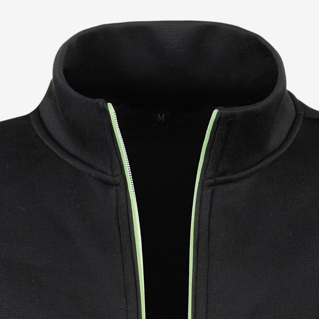 Elegant Slim-Fit Men's Knit Zip Jacket with High Neck & Zip Pockets