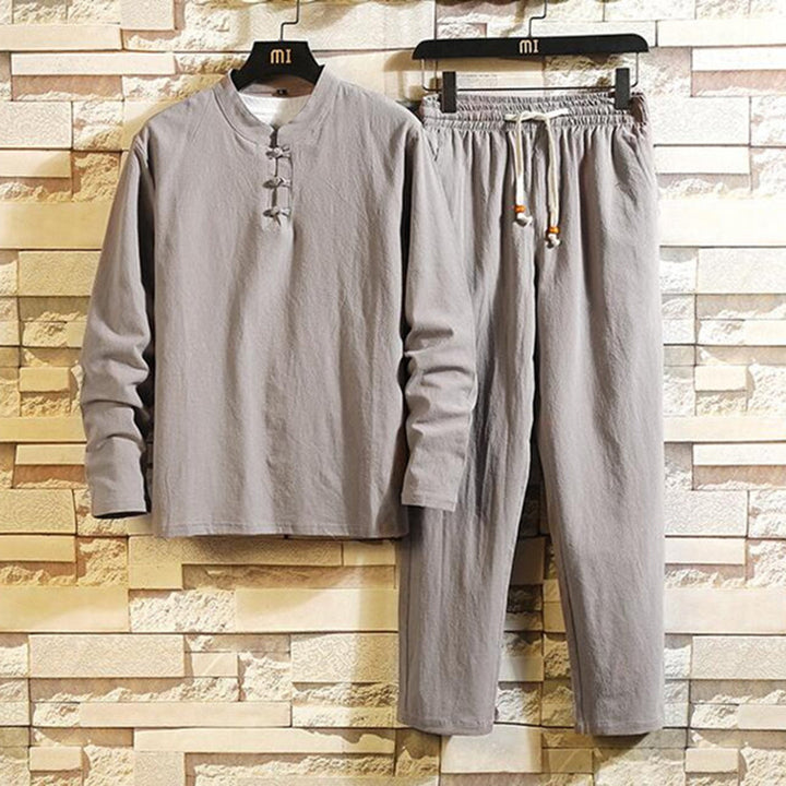 Men’s Mandarin Collar Top and Drawstring Pants Set