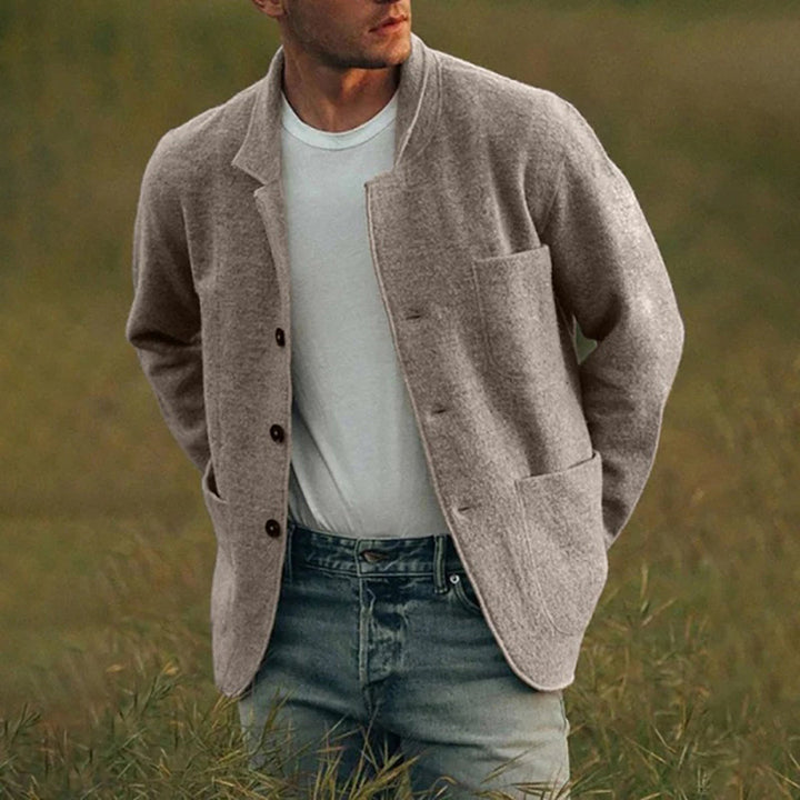 Men’s Textured Stand-Collar Buttoned Jacket
