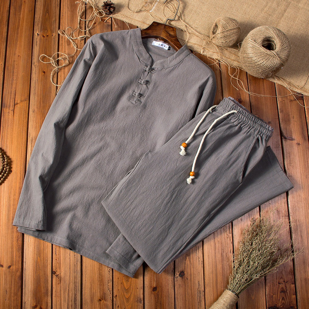 Men’s Mandarin Collar Top and Drawstring Pants Set