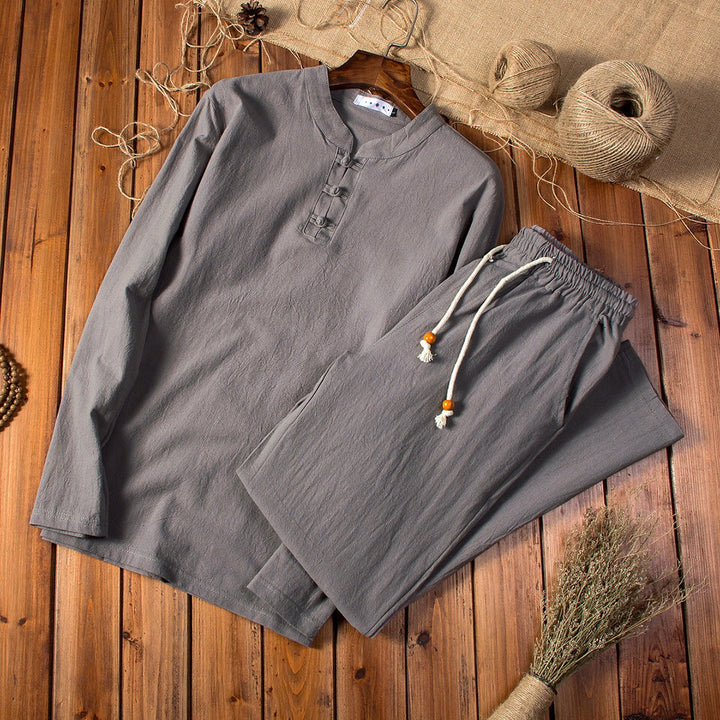 Men’s Mandarin Collar Top and Drawstring Pants Set