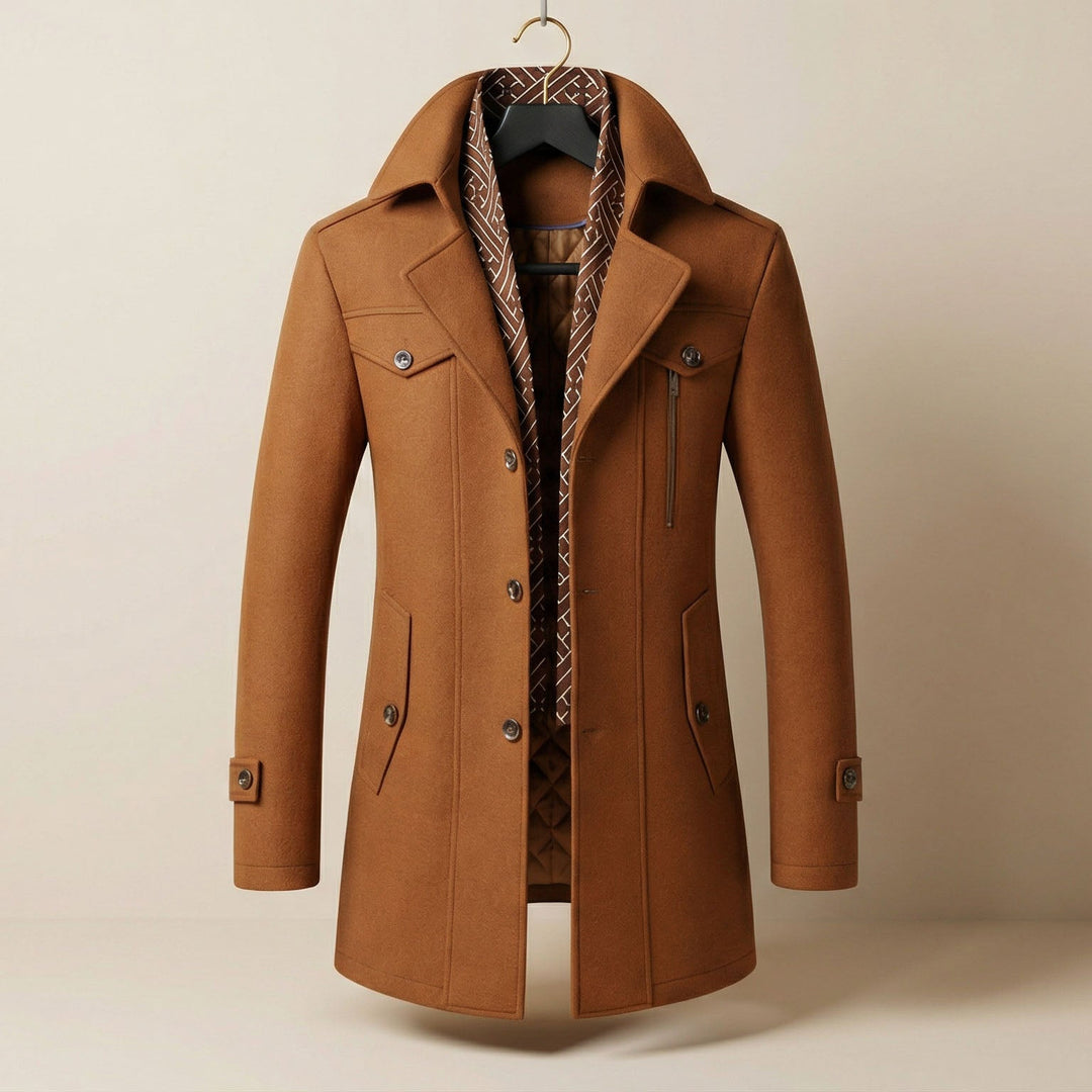 Elegant Warming Men's Wool-Blend Scarf Coat