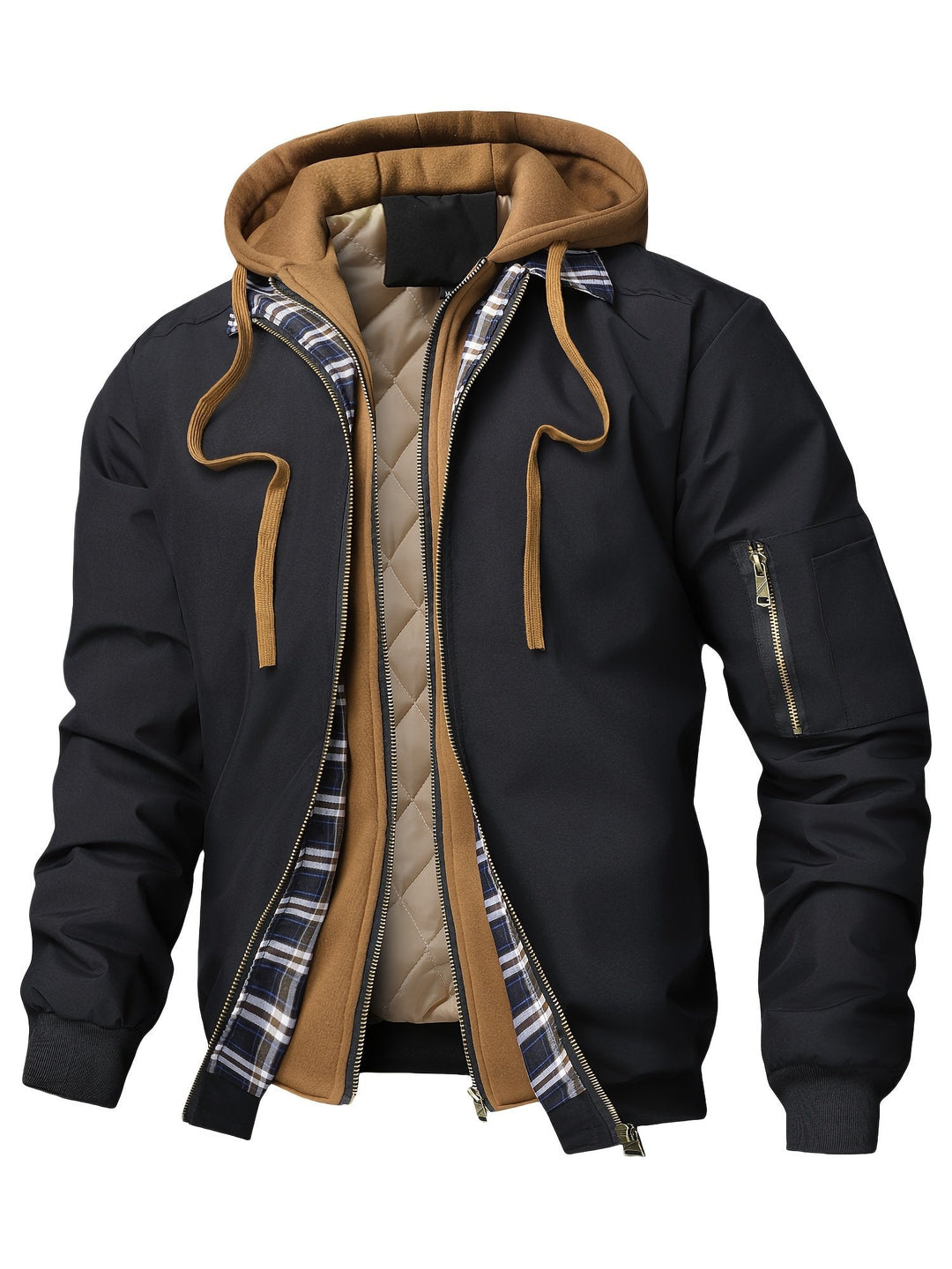 Men's plaid jacket colour variant 1 zip-up casual hooded design