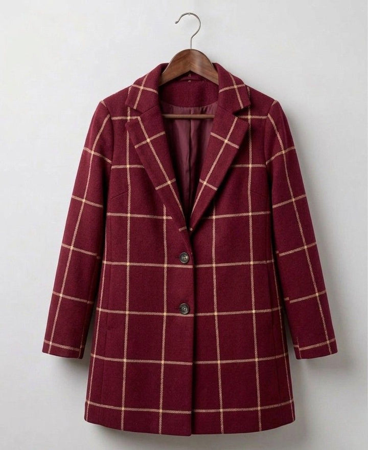 Elegant Timeless Women's Long Tweed Plaid Coat