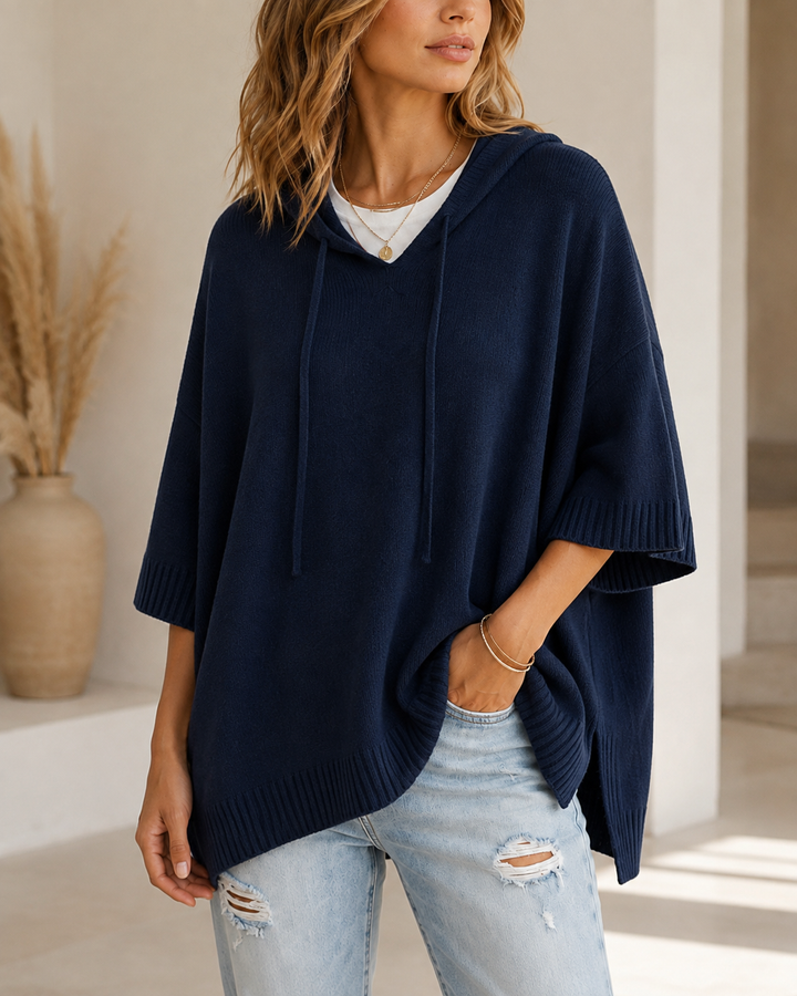 Comfortable Relaxed Women's Hooded Jumper with 3/4 Sleeves