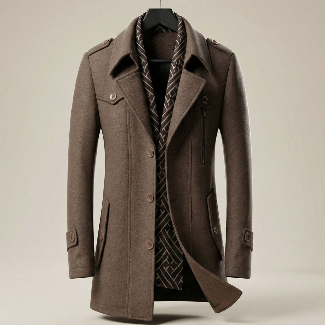 Elegant Warming Men's Wool-Blend Scarf Coat