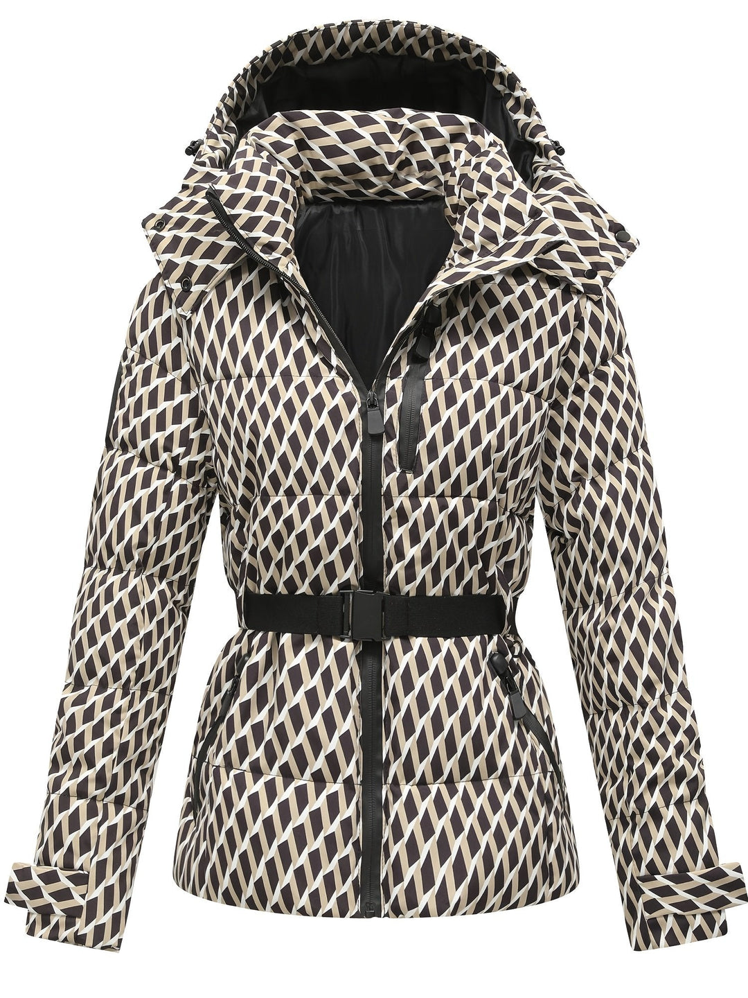 Off-white belted padded coat for women with hood