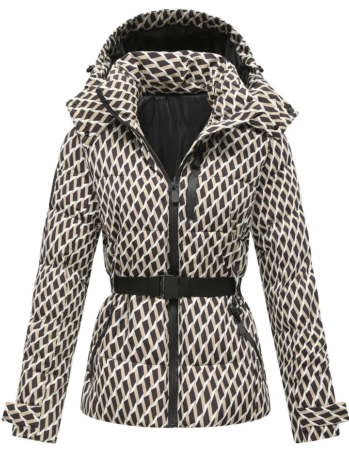 Off-white belted padded coat for women with hood