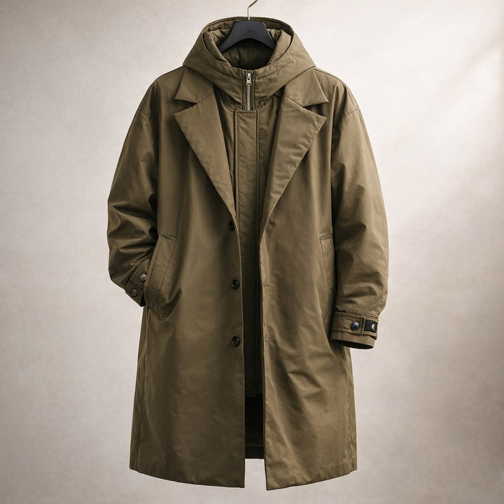 Windproof Layered Men's Hooded Coat