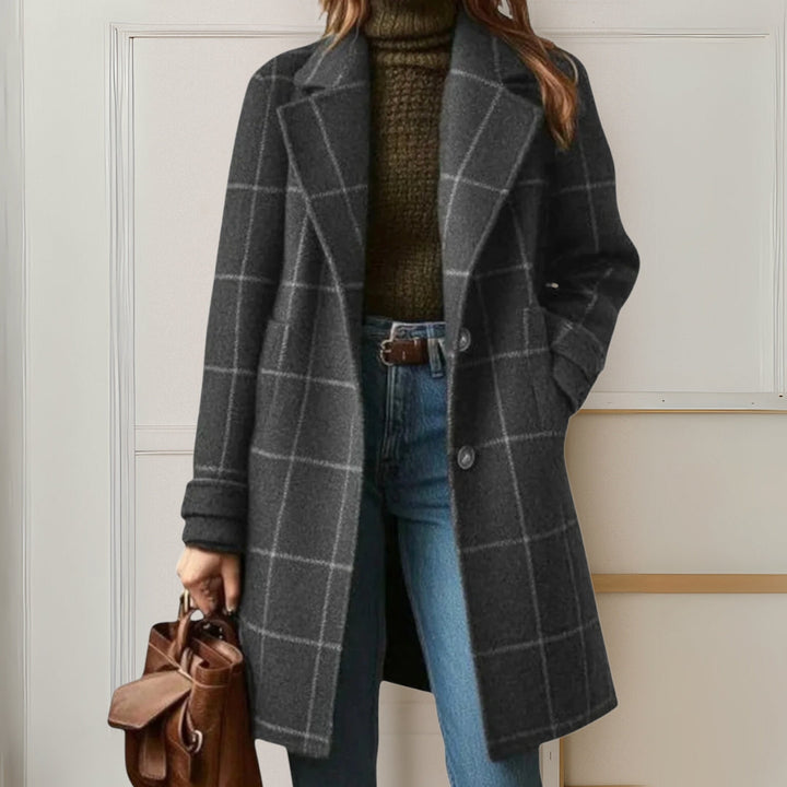 Elegant Timeless Women's Long Tweed Plaid Coat