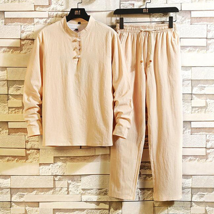 Men’s Mandarin Collar Top and Drawstring Pants Set