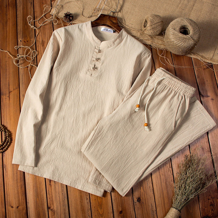 Men’s Mandarin Collar Top and Drawstring Pants Set