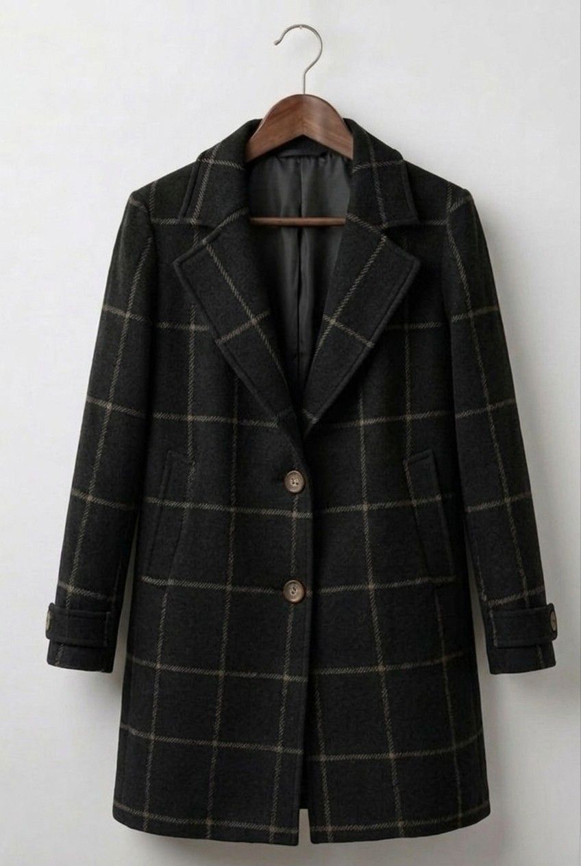 Elegant Timeless Women's Long Tweed Plaid Coat