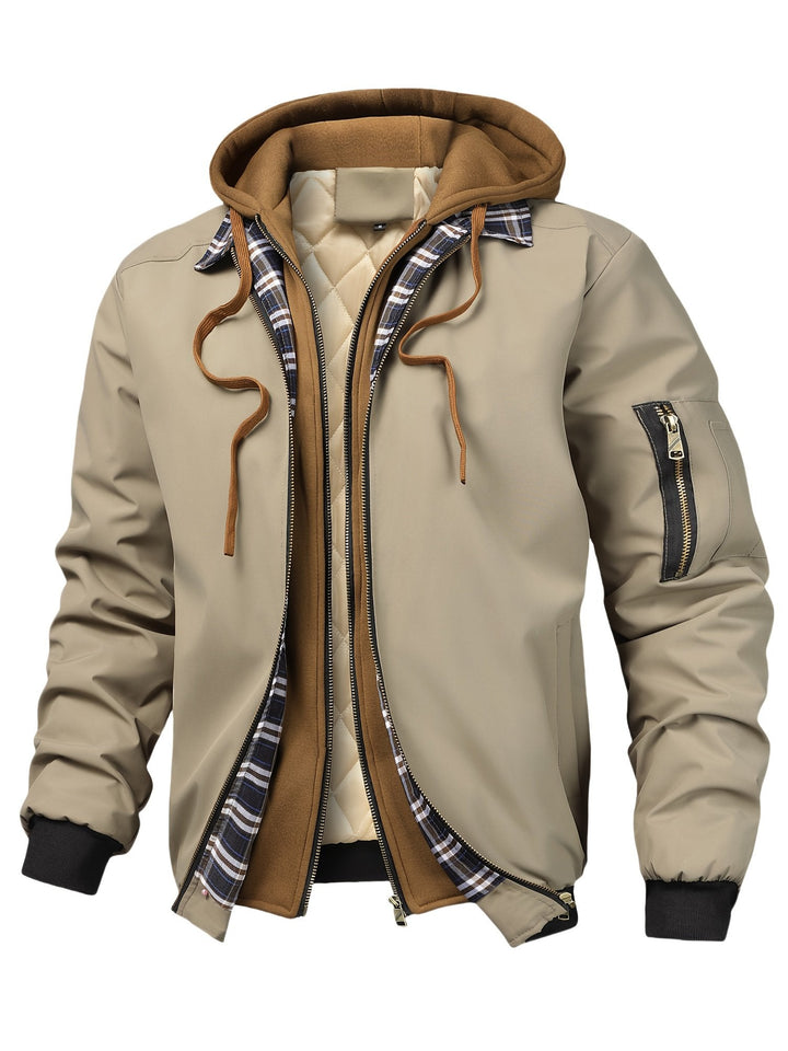 Men's plaid hooded jacket colour variant 3 zip-up long sleeve design